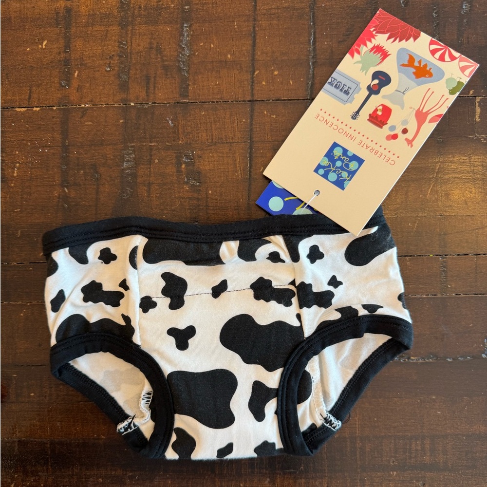 NWT Size 2T - 3T Kickee Pants Training Underwear in Black & White Cow Print